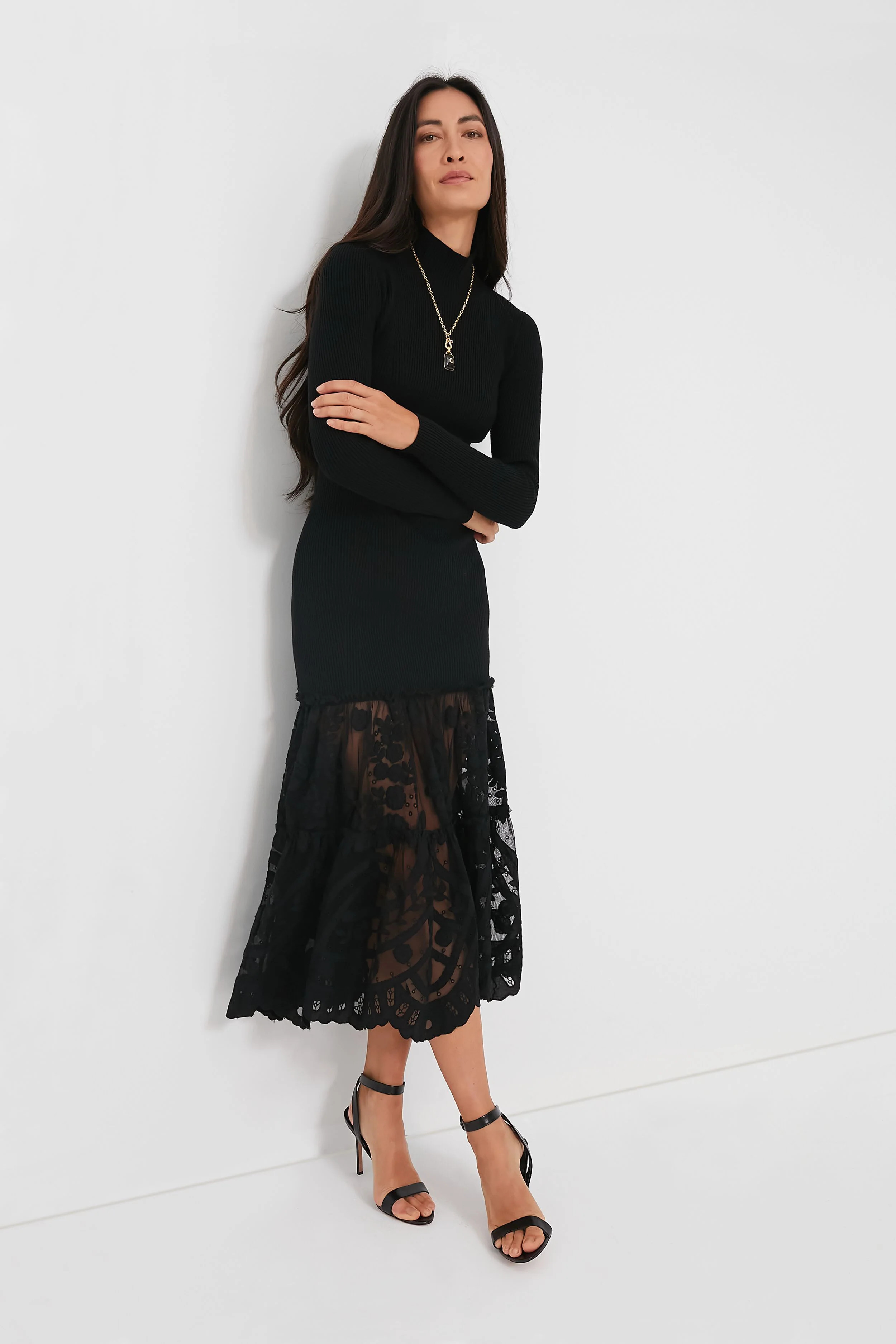 Black Joelle Applique Ribbed Dress with Mesh | Tuckernuck (US)