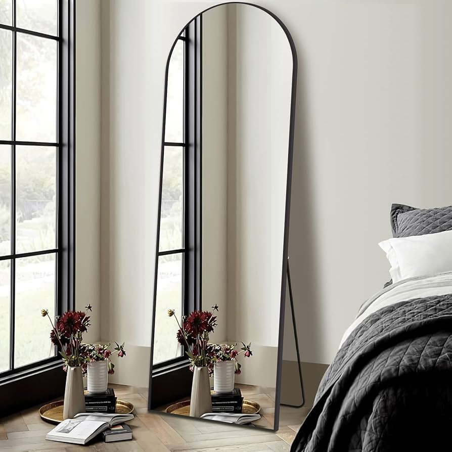 NISHCON Arched Full Length Mirror with Stand, 64"x21" Black Floor Mirror Framed for Wall Mounted ... | Amazon (US)