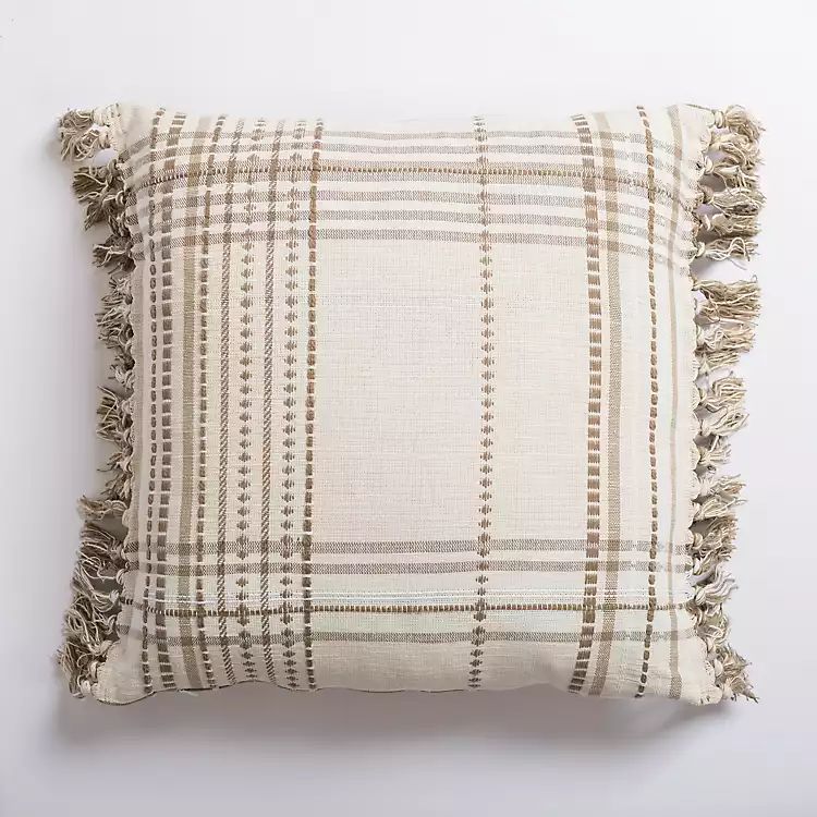 New! Taupe Plaid Reversible Pillow | Kirkland's Home