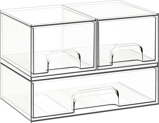 Stackable Storage Drawers, 3 Pack Clear Acrylic Makeup & Bathroom Organizer, Versatile Storage Bi... | Amazon (US)
