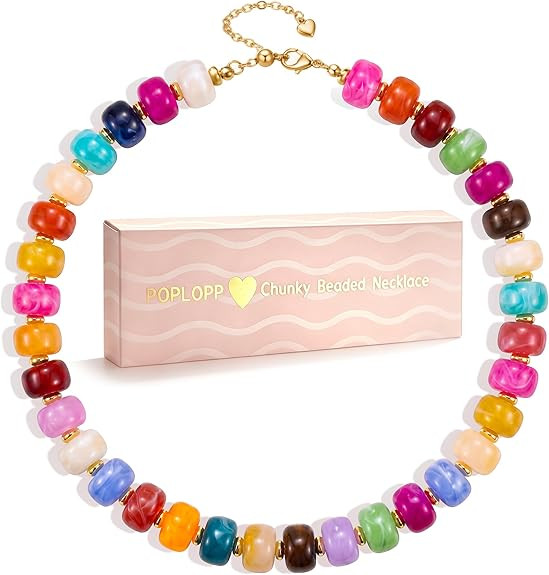 POPLOPP Chunky Beaded Necklaces for Women, Boho Large Bead Choker Necklace, Fashion Trendy Summer... | Amazon (US)