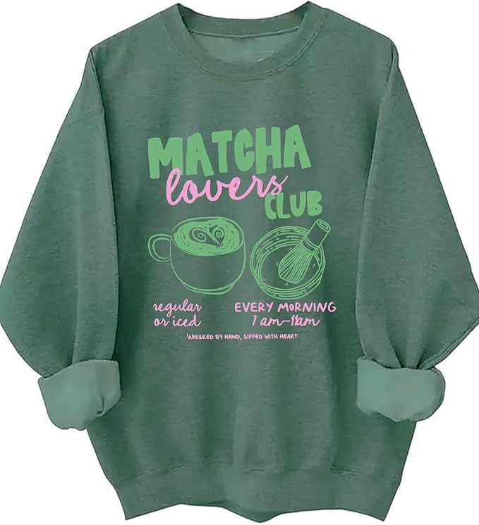 Matcha Lovers Club Sweatshirt for Women, Cute Matcha Latte Hoodie, Green Tea Lover Aesthetic Shir... | Amazon (US)