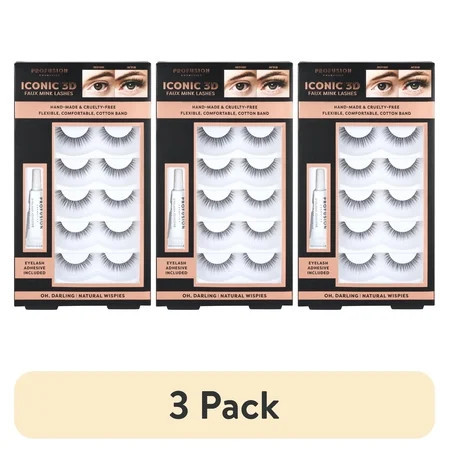 (3 pack) Profusion Cosmetics Iconic 3D Faux Mink Lashes 5 Pairs Reusable Eyelashes with Adhesive for Natural to Dramatic Style Lightweight & Cruelty-Free Set Oh Darling | Walmart (US)