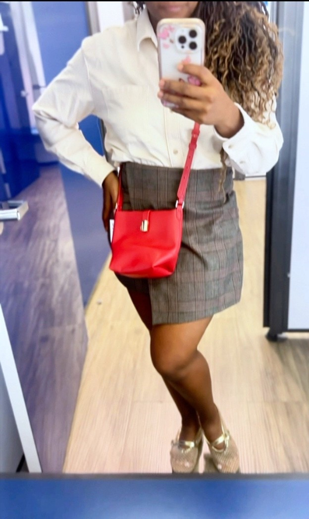 Here’s another beautiful pattern of this mini skirt comes in. I always love a plaid bottom for fall and I adore the corduroy button-down. To add a fun pop of Red, try this cute Crossbody.

#LTKSaleAlert #LTKWorkwear #LTKStyleTip