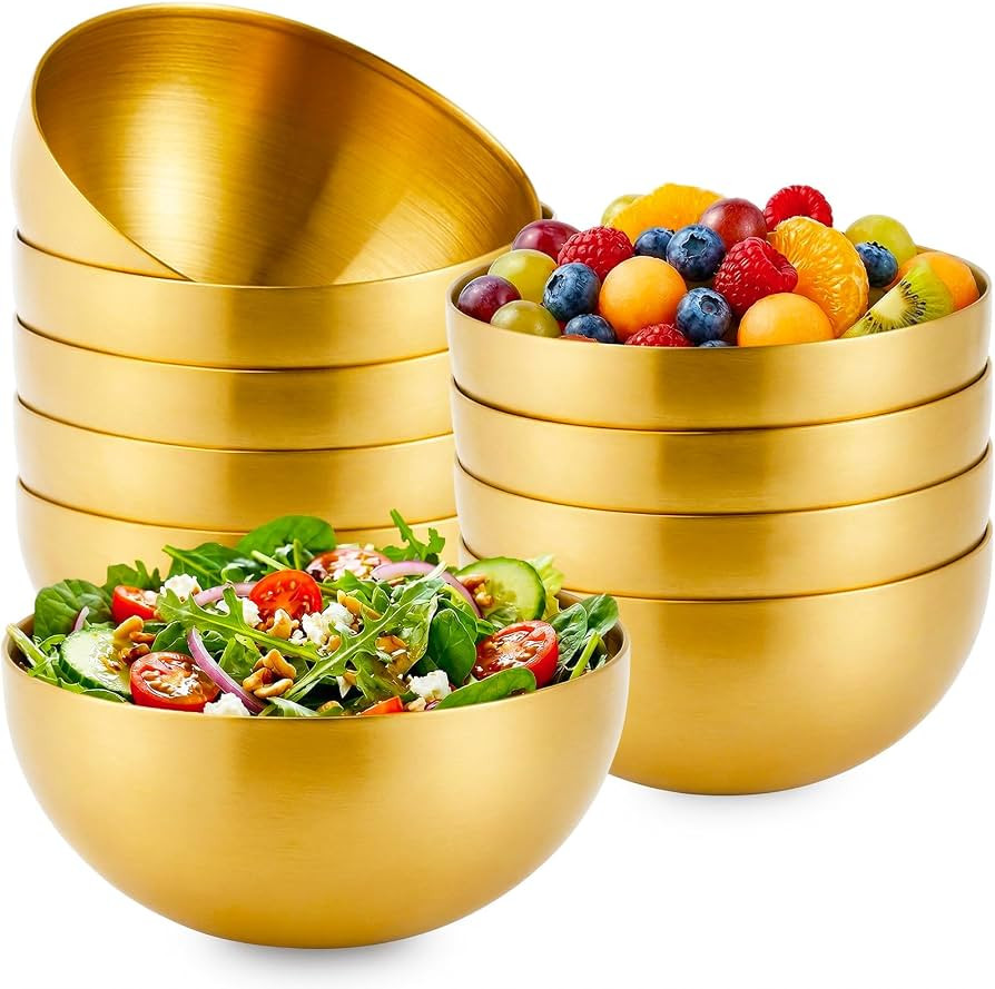 10 Pcs Gold Bowls, 4.7 Inch Stainless Steel Mixing Serving Bowls, Decorative Small Metal Bowls, G... | Amazon (US)