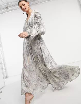 ASOS DESIGN chain insert printed maxi dress in floral print and satin stripe | ASOS (Global)