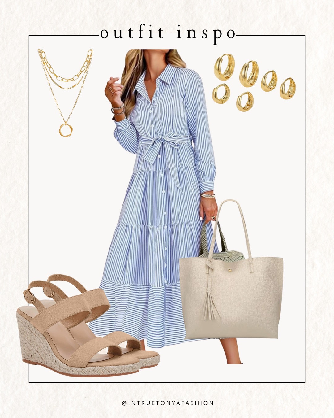 Spring outfit idea — striped long sleeve button down dress, wedge heels, tote bag, and gold accessories






outfit inspo | outfit ideas | winter outfits amazon  |  Amazon outfits every day | spring outfits 
Spring dresses 
Long sleeve dresses
Spring workwear

#LTKFindsUnder50 #LTKSaleAlert #LTKootd