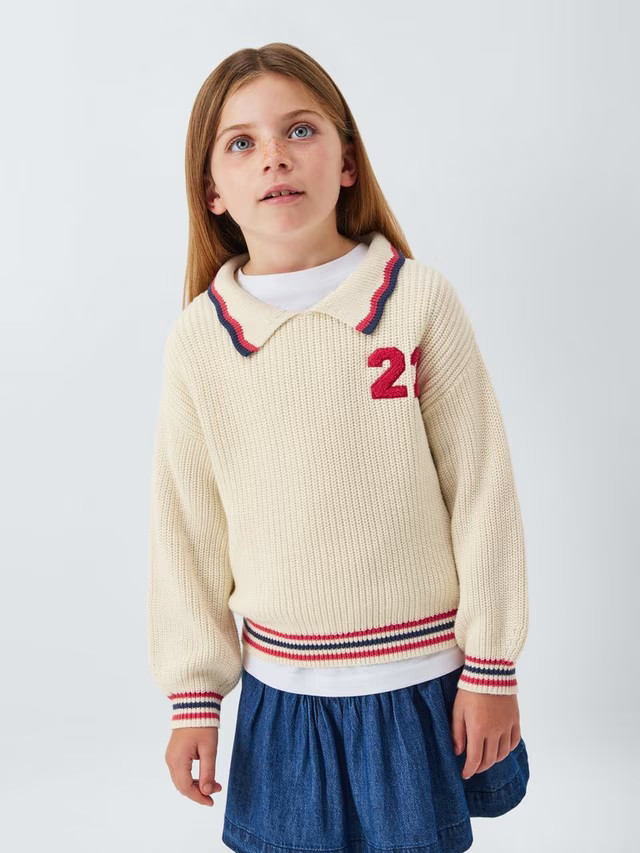 John Lewis Kids' Varsity Knit Jumper, Cream | John Lewis (UK)