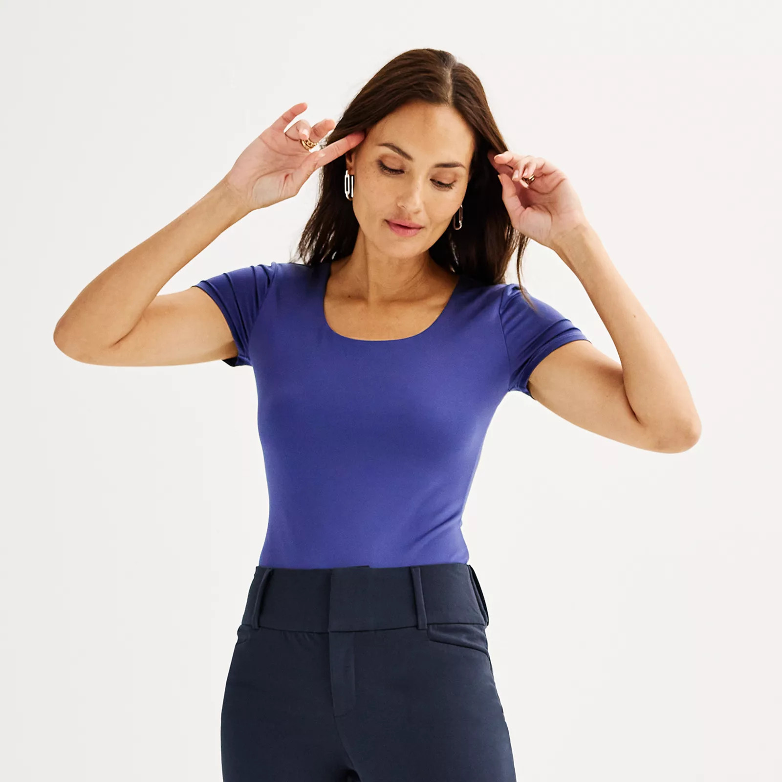 Women's Nine West Sculpt Short Sleeve Scoopneck Bodysuit, Size: XXL, Archer Blue | Kohl's