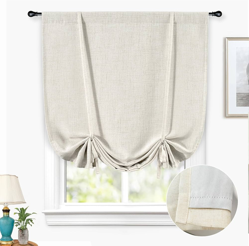 DriftAway Double Layer Linen Blackout Tie Up Curtains Thermal Insulated Fully Lined Balloon Roman... | Amazon (US)