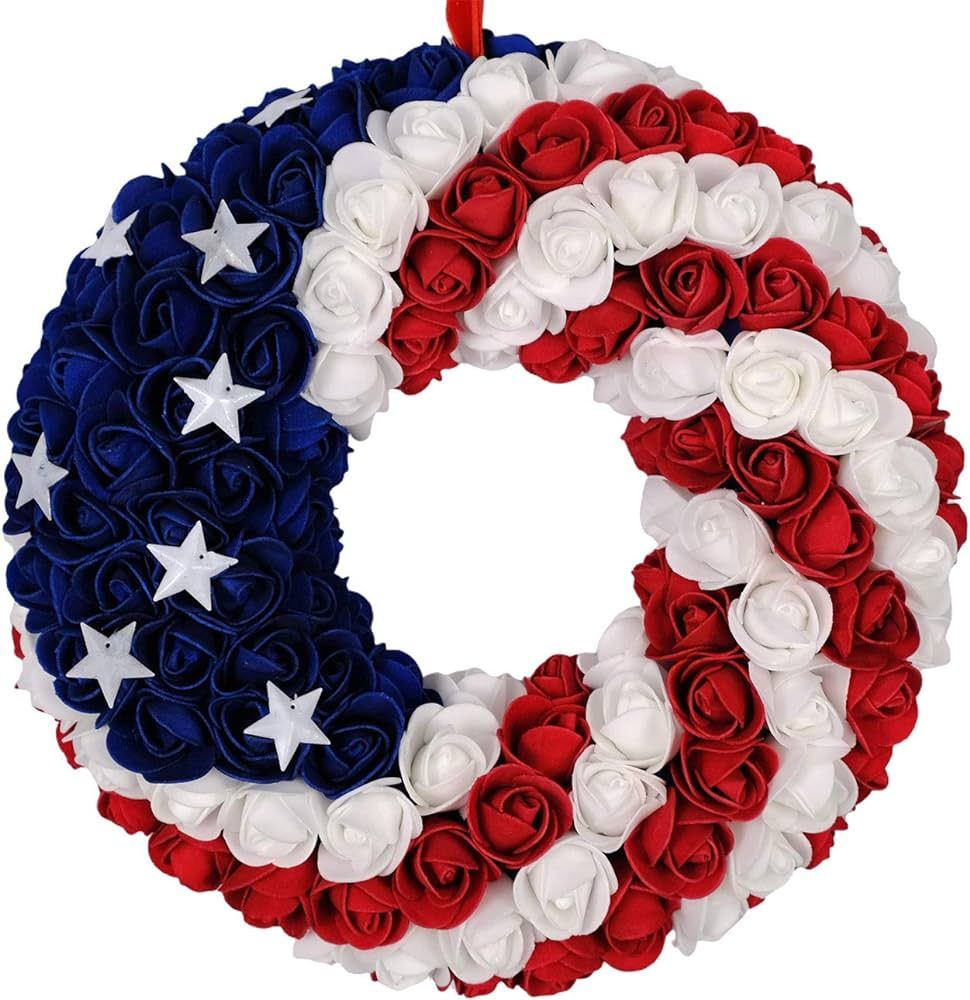 idyllic July 4th Wreath Patriotic Americana Wreath Boxwood Handcrafted Memorial Day Wreath Festiv... | Amazon (US)