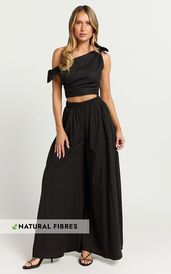 Tamara Pants - High Elasticated Waist Wide Leg Pants in Black | Showpo (ANZ)