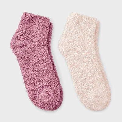 Women's Marled 2pk Cozy Ankle Socks - Auden™ Pink/Peach One Size | Target