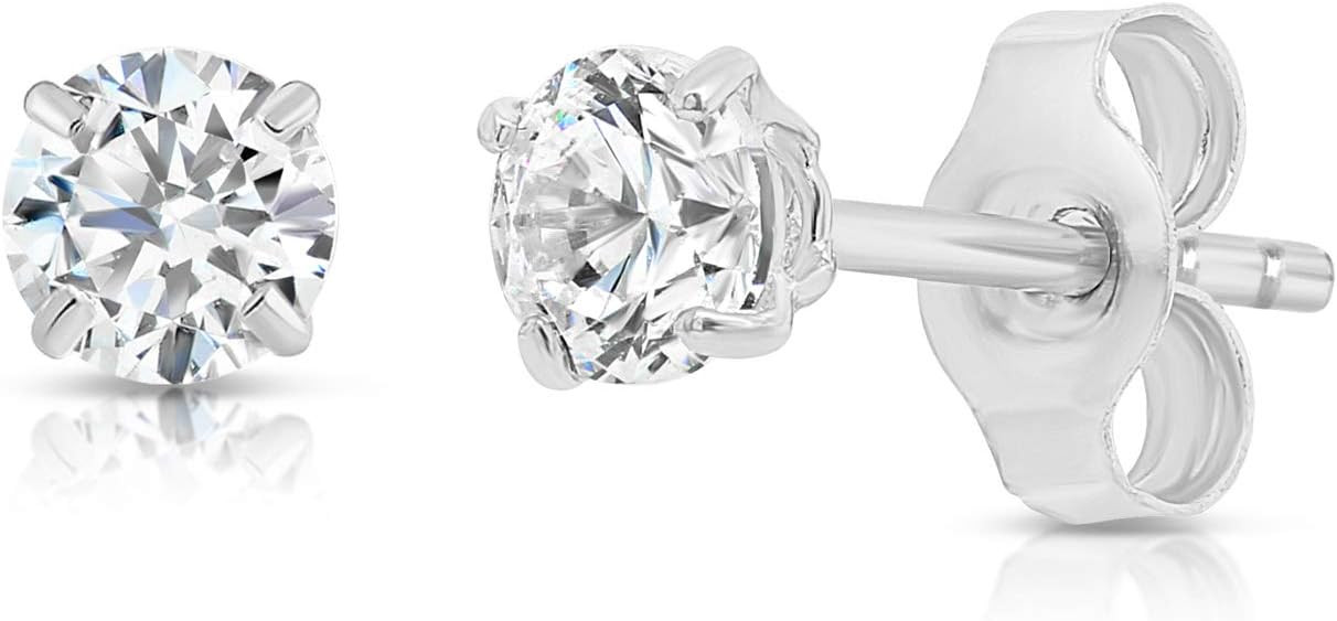 14k White Gold Solitaire Round Cubic Zirconia Stud Earrings with Gold butterfly Pushbacks | Amazon (US)