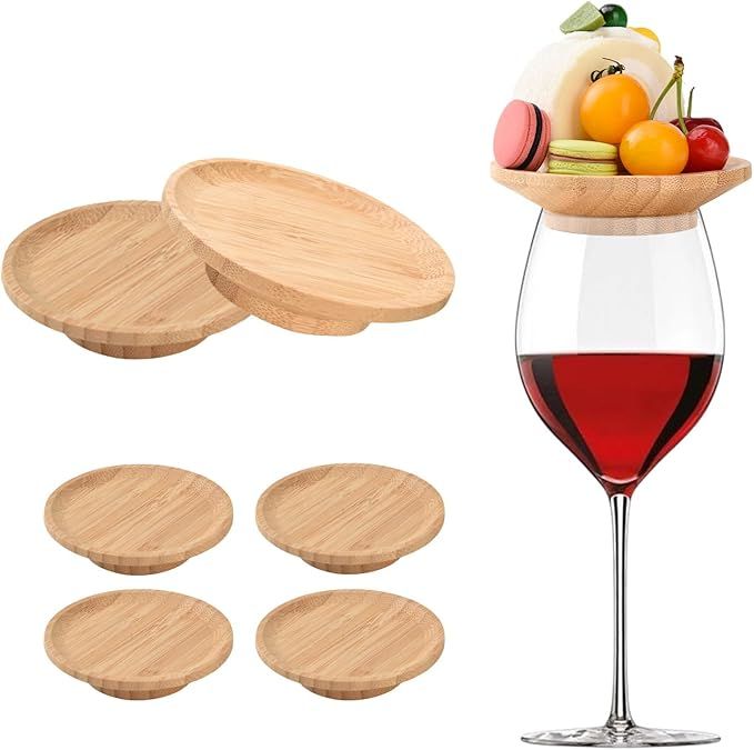 6Pcs Wine Glass Charcuterie Topper, Bamboo Wine Glass Topper Coasters Plate, Wine Glass Charcuter... | Amazon (US)