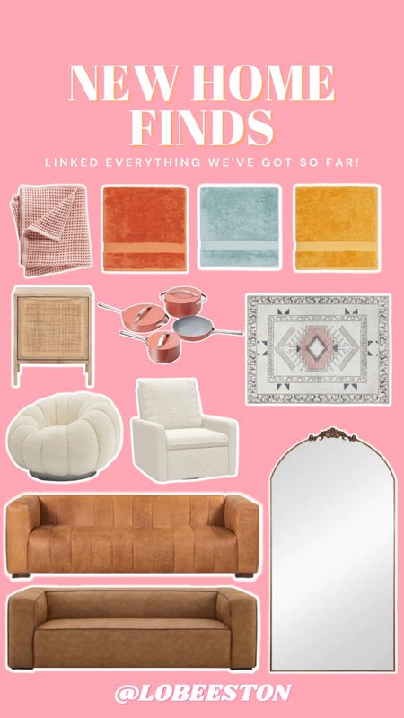 New home finds! New target towels, Caraway Cooking set, Living room rug, side table (on sale) boucle shell chair and boucle rocker, two leather sofas that look similar to mine & my Anthropologie dupe mirror! 

#LTKsalealert #LTKhome
