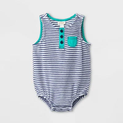 Baby Boys' Striped Terry Henley Romper - Cat & Jack™ Navy | Target