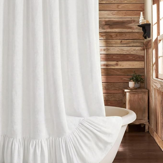 Farmhouse Shower Curtain with Ruffle Hem Linen White Shower Curtains for Bathroom Country Vintage... | Amazon (US)