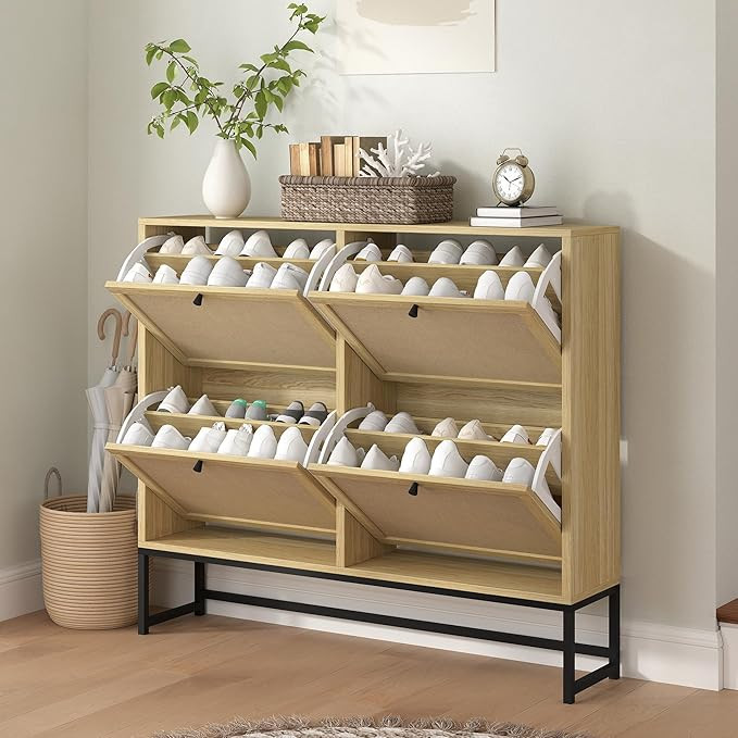 Shoe Cabinet, Shoe Storage Cabinet with 4 Flax Flip Drawers and Mental Legs,Shoe Rack Free Standi... | Amazon (US)