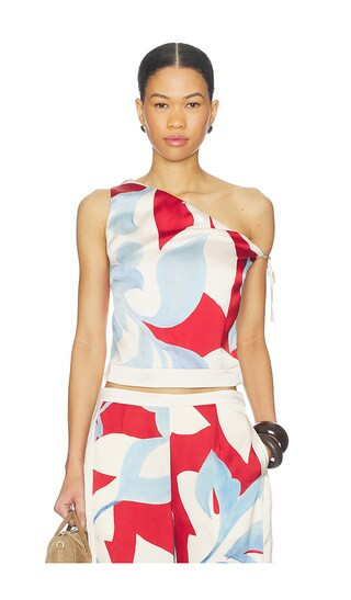 Amoree One Shoulder Tie Top in Amoree Red | Revolve Clothing (Global)