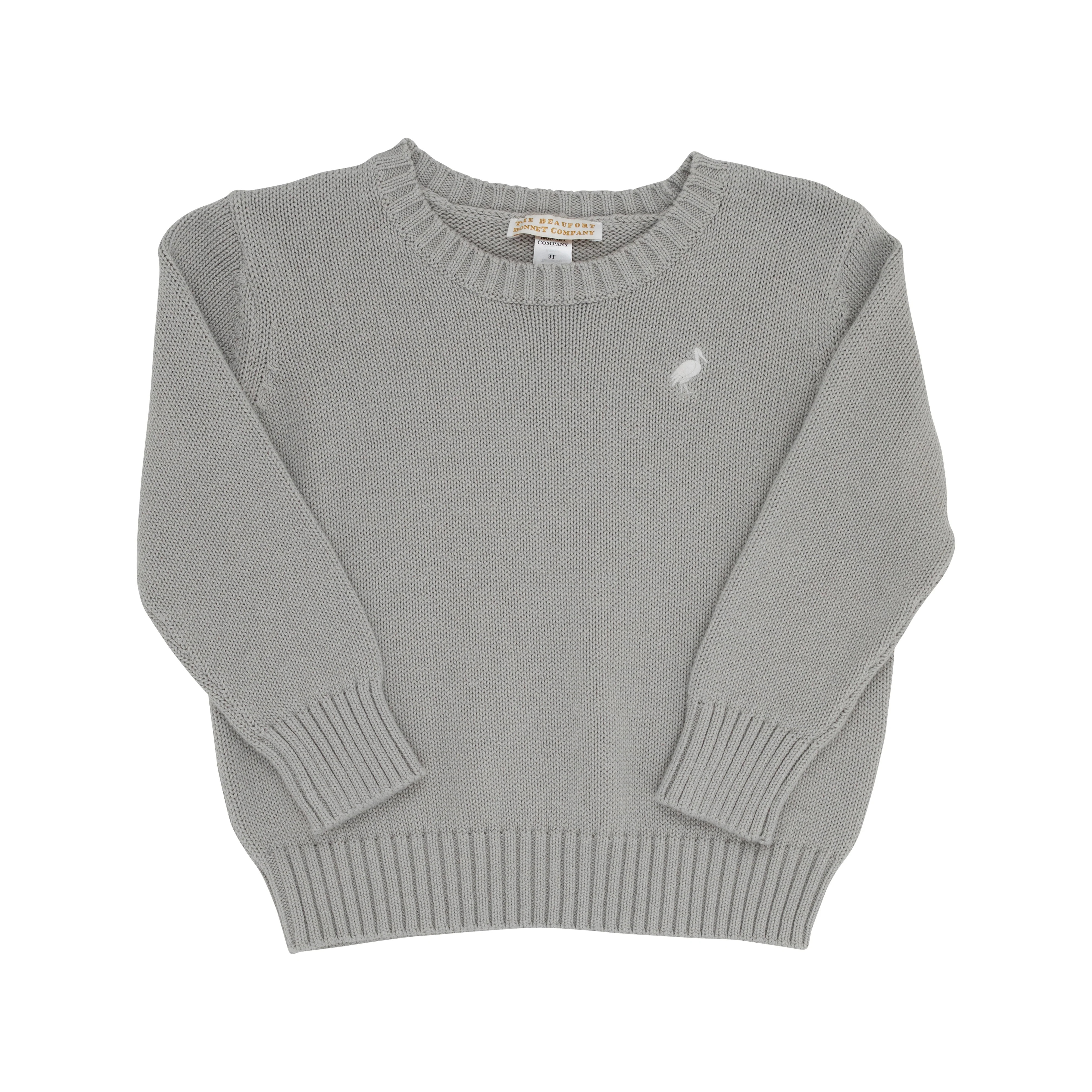 Isaac's Sweater - Grantley Gray with Worth Avenue White Stork | The Beaufort Bonnet Company