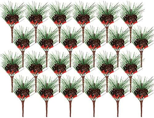 24 Pieces Artificial Pine Picks Small Fake Berries Pinecones Artificial Pine Tree for Wedding Gar... | Amazon (US)