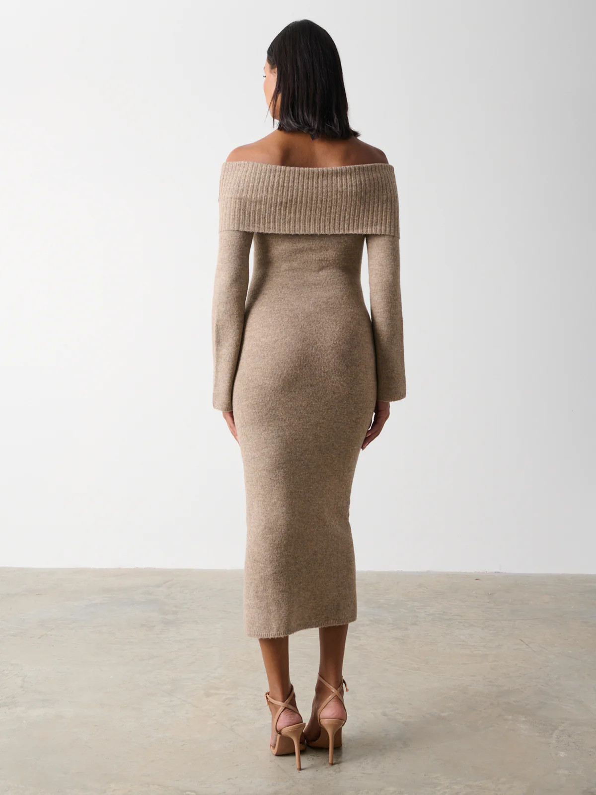 Soreya Bardot Soft Knit Dress - Brown Marl | Pretty Lavish (UK)