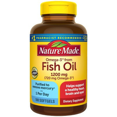 Nature Made Omega 3 Fish Oil 1200 mg, Fish Oil Supplements as Ethyl Esters, Omega 3 Fish Oil for Healthy Heart, Brain & Eyes Support, 100 Softgels | Target