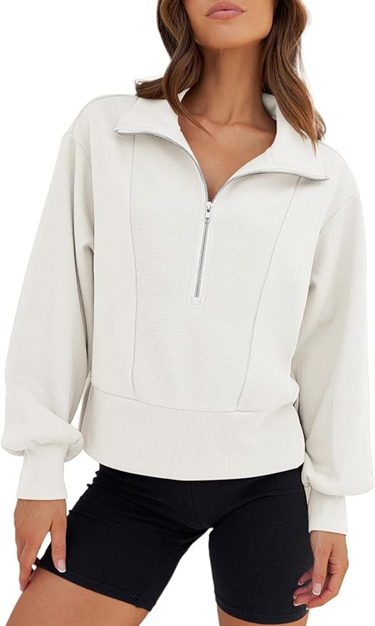 MEROKEETY Women's 2023 Long Sleeve Half Zip Cropped Sweatshirt Lapel Casual Ribbed Pullover Tops | Amazon (US)