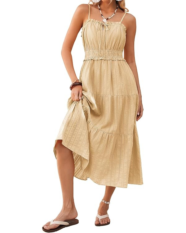 Kate Kasin Women Summer Casual Midi Dresses 2026, Spaghetti Strap Sleeveless Elastic Waist Sundre... | Amazon (US)