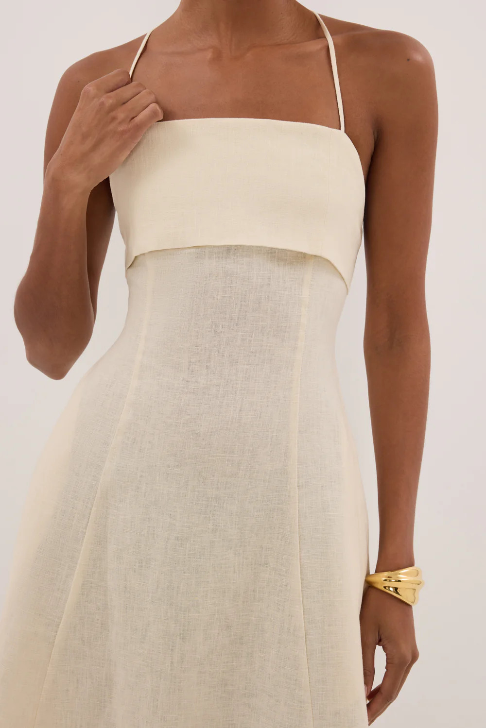 DANIELLA STRAW LINEN TIE BACK MIDI DRESS | DISSH