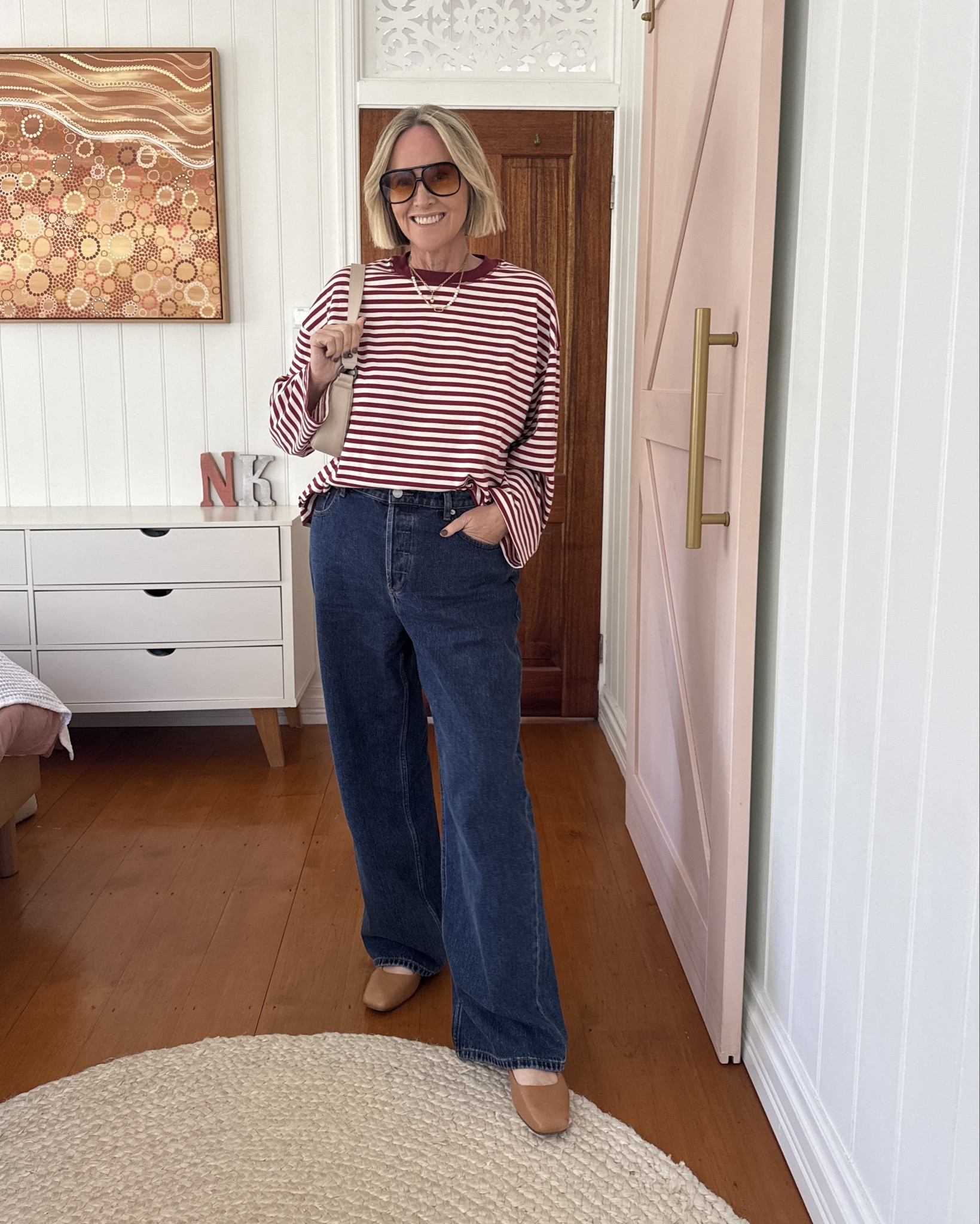 Never met a striped top I didn’t love. This one’s gone viral in its many colour options and I get it. It’s oversized - including at the wrists and good value for the quality. 

I’m in M with plenty of room - so do size down!

Jeans - my fave Henne style - I’m in 30. Could probably fit a 28 or 29 as this is a mid waist slouchy style. 

#LTKmidsize #LTKover50style #LTKaustralia