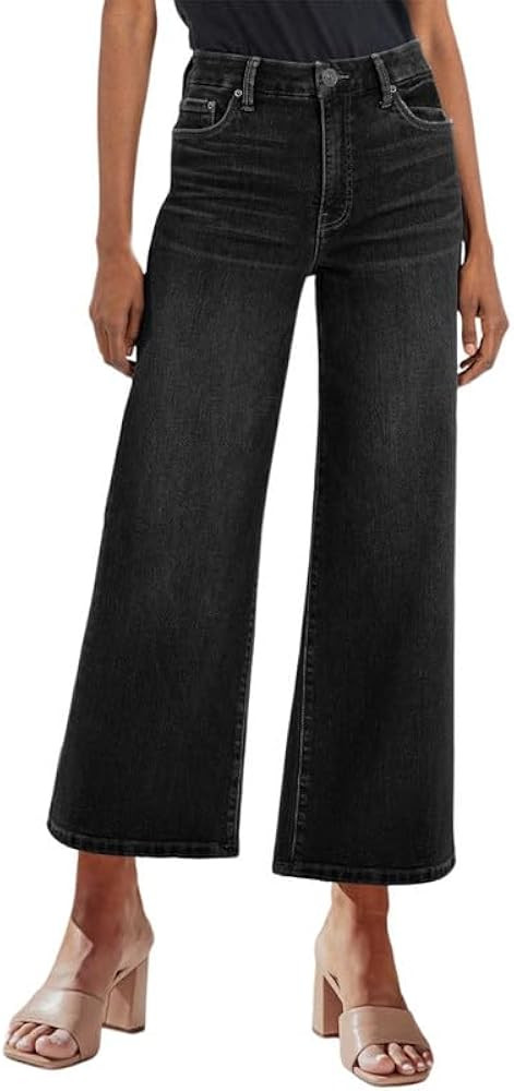 Genleck Women's Wide Leg Jeans – Trendy Cropped Loose Jeans High Waisted Stretchy Capri Denim P... | Amazon (US)