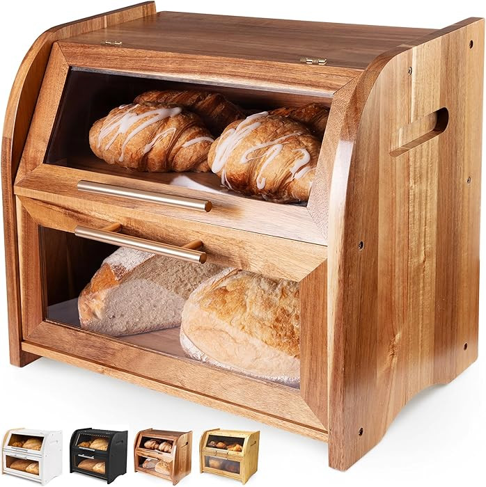 Arise Stylish Acacia Bread Box for Kitchen Countertop, Extra Large 2-Shelf Wooden Bread Storage C... | Amazon (CA)