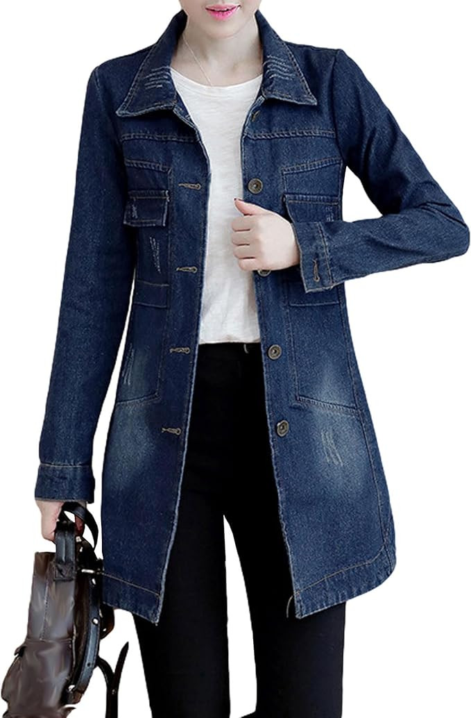 SOMTHRON Women's Distressed Denim Jeans Outfits Coat Spring Fall Retro Jeans Long Outerwear Denim... | Amazon (US)
