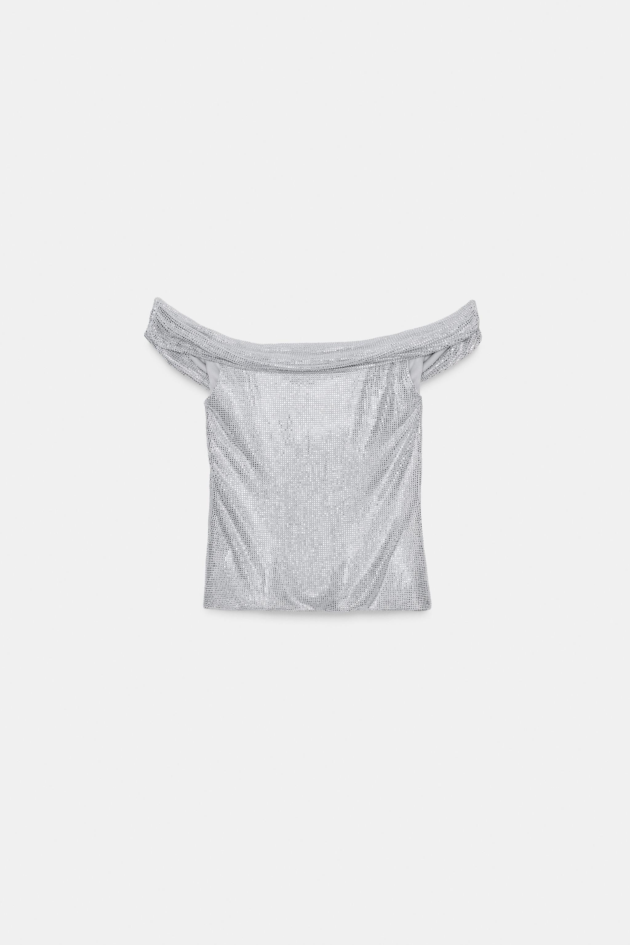 RHINESTONE DRAPED MESH TOP | Zara Canada