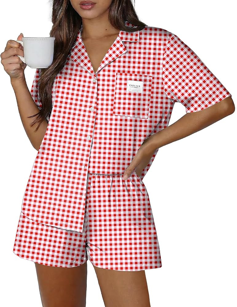 Ekouaer Two Piece Sets for Women Summer Y2K Shirt and Shorts Beach Vacation Cruise Outfits Travel... | Amazon (US)