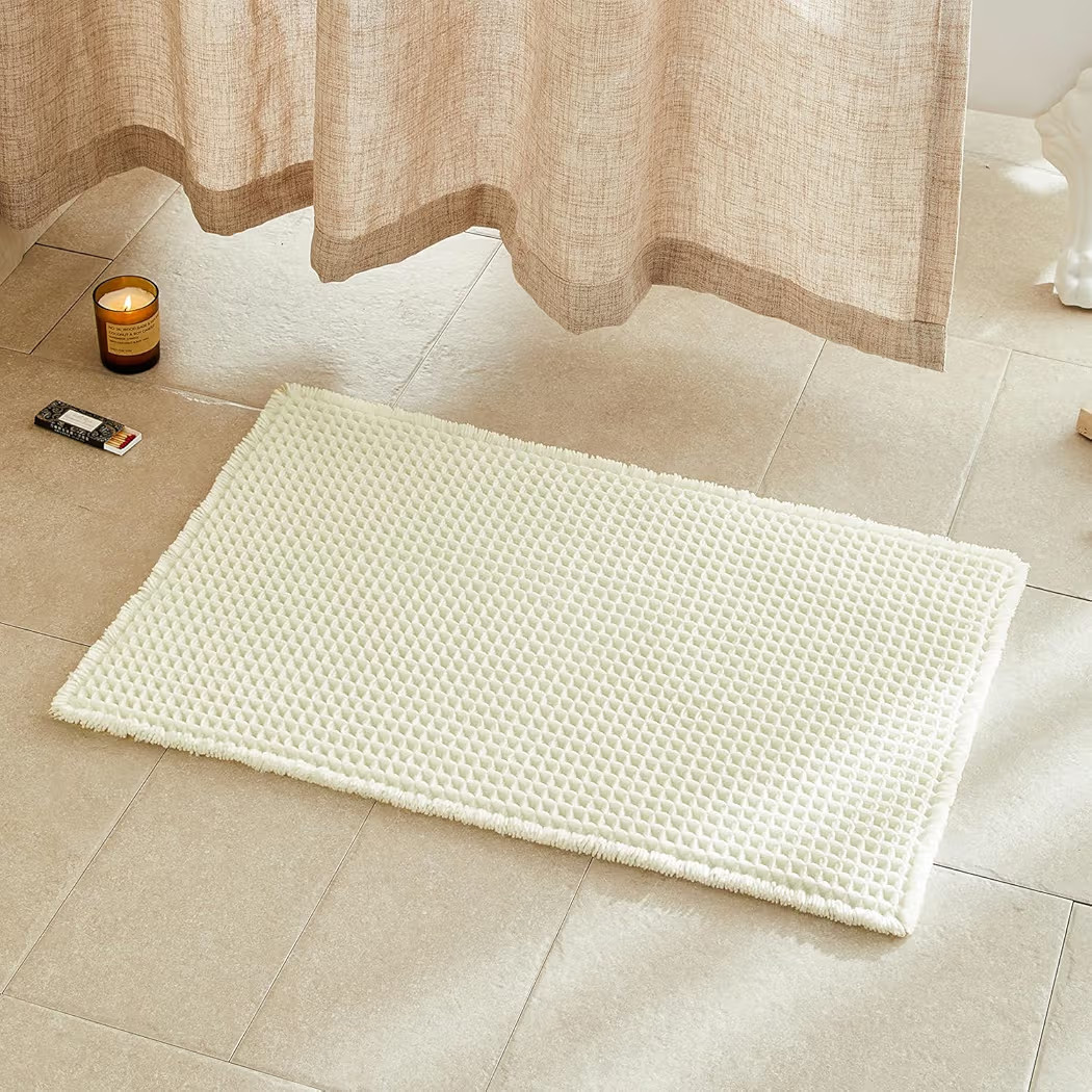 Cream White Bathroom Rugs, Waffle Bath Mat Non Slip Washable Super Absorbent Quick Dry Boho Farmh... | Amazon (US)