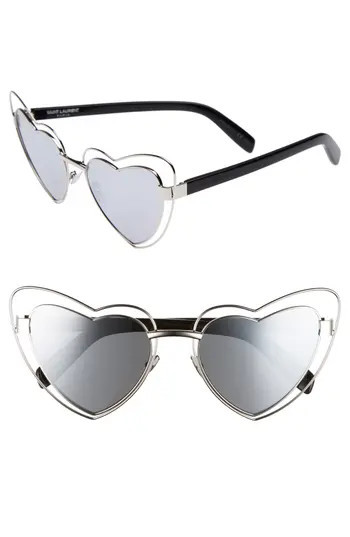Women's Saint Laurent Sl197 Loulou 57Mm Heart Shaped Sunglasses - Silver | Nordstrom