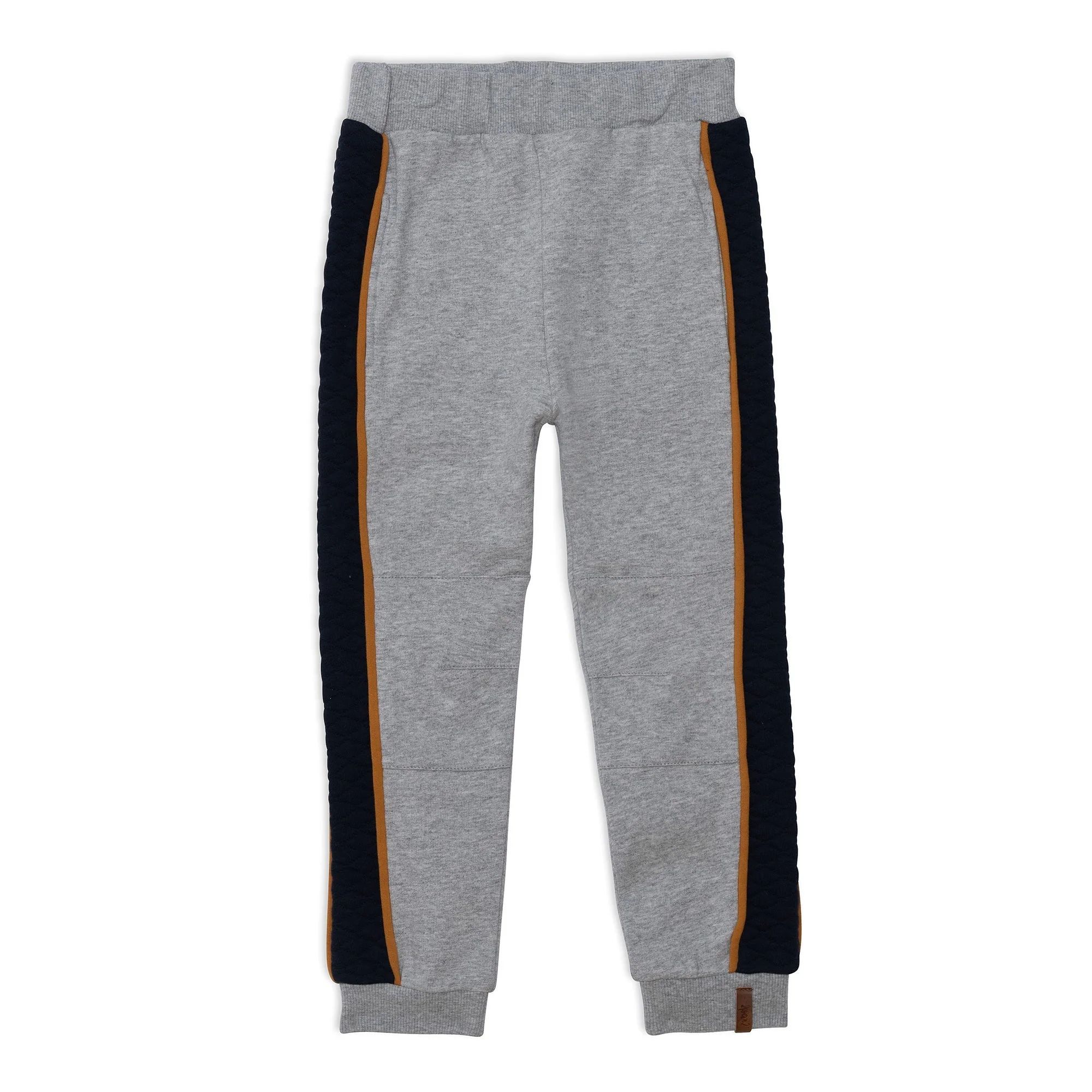 Fleece Sweatpants With Quilting Light Heather Grey And Navy | Deux par Deux Childrens Designer Clothing