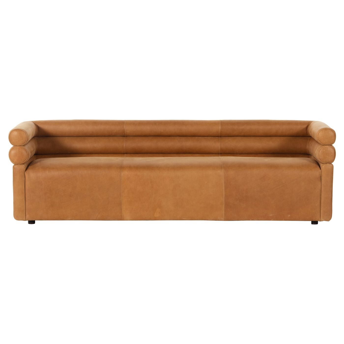 Eliana Mid Century Modern Brown Upholstered Leather Sofa - 88""W | Kathy Kuo Home