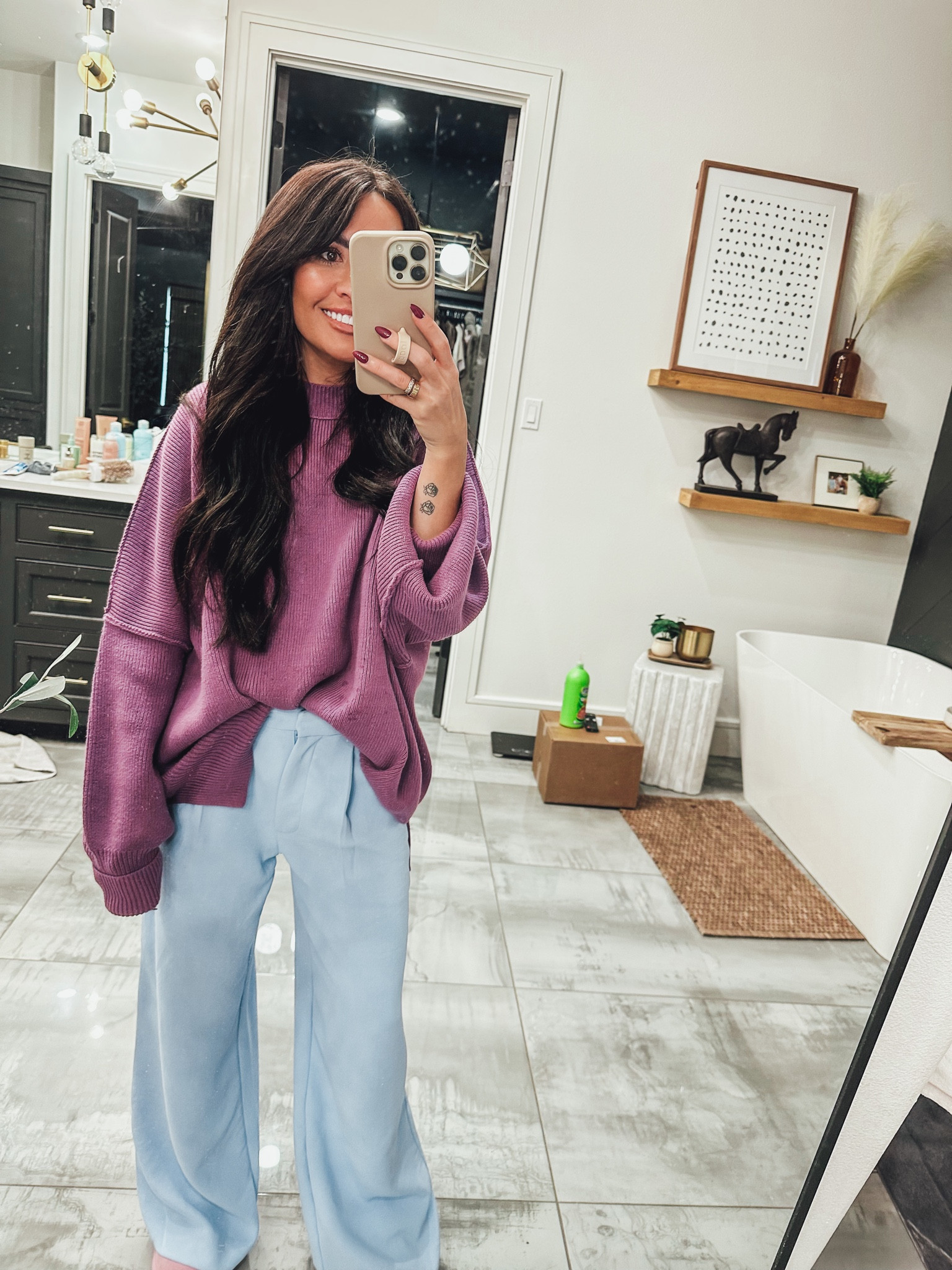 My sweater is sold out in this color, but other colors in stock! Size small and 26 regular in pants 

#LTKstyletip #LTKunder100 #LTKunder50