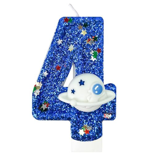 HXOUSE Spaceship Number 4 Birthday Candles - Outer Space Universe Birthday Candles for Cake, 4 Candle Topper for Anniversary Celebrations, Astronaut Rocket Party Decorations for Boys | Amazon (US)
