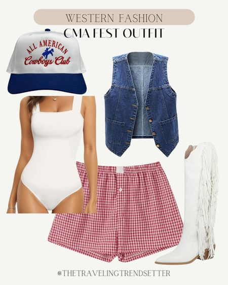 CMA outfit idea - country concert outfit - July 4th Memorial Day Independence Day /  denim vest - how to style boxer shorts 

#LTKStyleTip #LTKFindsUnder50 #LTKSaleAlert