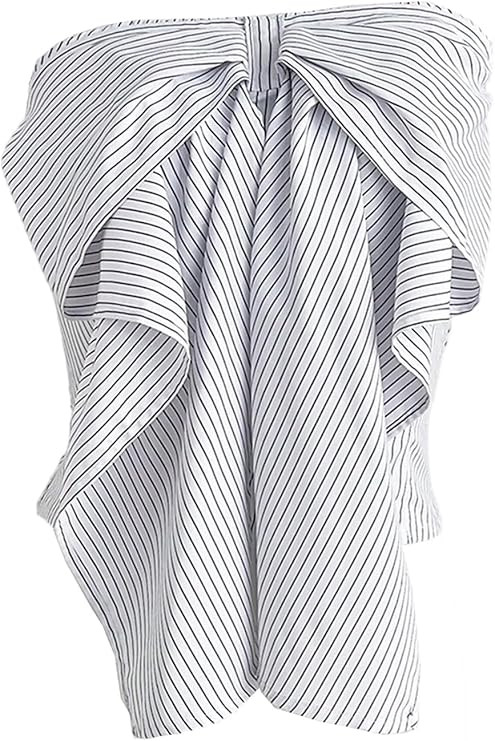 OYOANGLE Women's Striped Bow Ruffle Tube Top Strapless Bandeau Sleeveless Shirred Coquette Tops | Amazon (US)