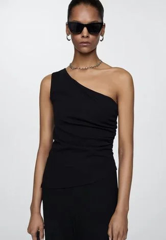 Blusa Mango Ajustada Plissado Lateral Preta | Dafiti (BR)