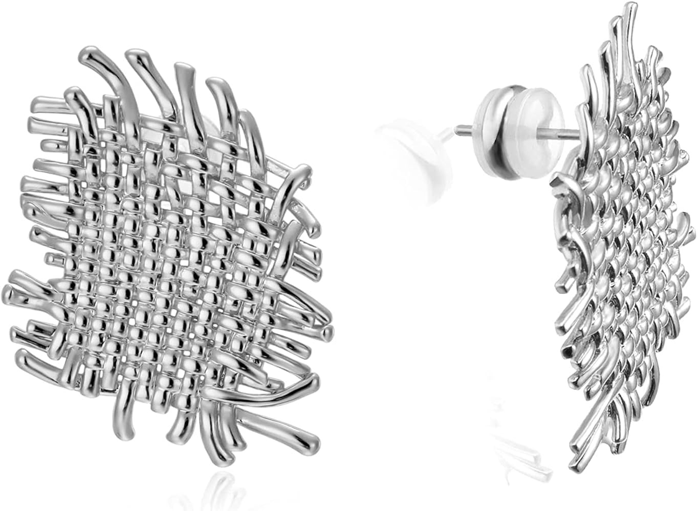 LecAit Gold Statement Earrings for Women,Flat Woven Texture Stud Earrings 925 Sterling Silver Pos... | Amazon (US)
