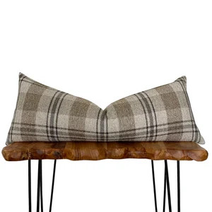 Long Lumbar Beige, Gold, Gray Plaid Check Throw Pillow Cover, Cover Only | Etsy (US)