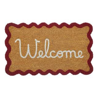 Welcome Scalloped Red Border 18 in. x 30 in. Coir Outdoor Door Mat | The Home Depot