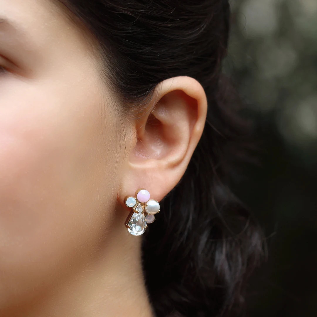 Pink Gold Crystal Bridal Earrings, Swarovski Crystal Stud Earrings, Vintage Wedding Earrings, Rom... | Etsy (US)